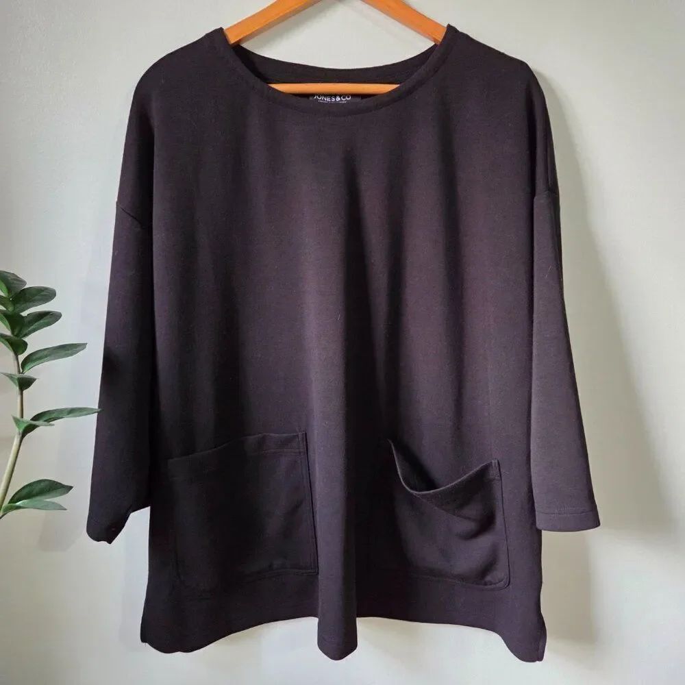 EUC JONES & CO JONES NEW YORK BLACK LARGE POCKETS MINIMALIST TOP SIZE 1X